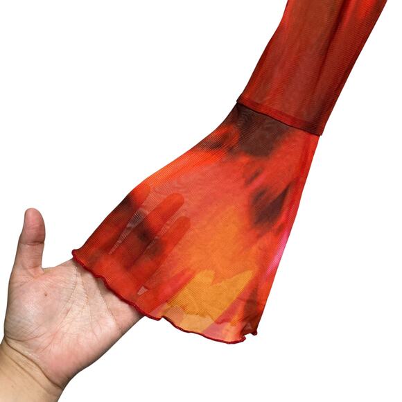 Vintage Windsor Womens Size L Printed Mesh Tie Front Ruffle Y2K Cardigan - Picture 5 of 9